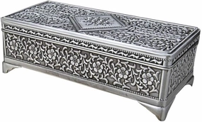 Vintage Trinket Box – Retro Rectangular Jewelry Box with Flower Carvings, Zinc Alloy Case & Velvet Interior for Jewelry Storage, Gift Box