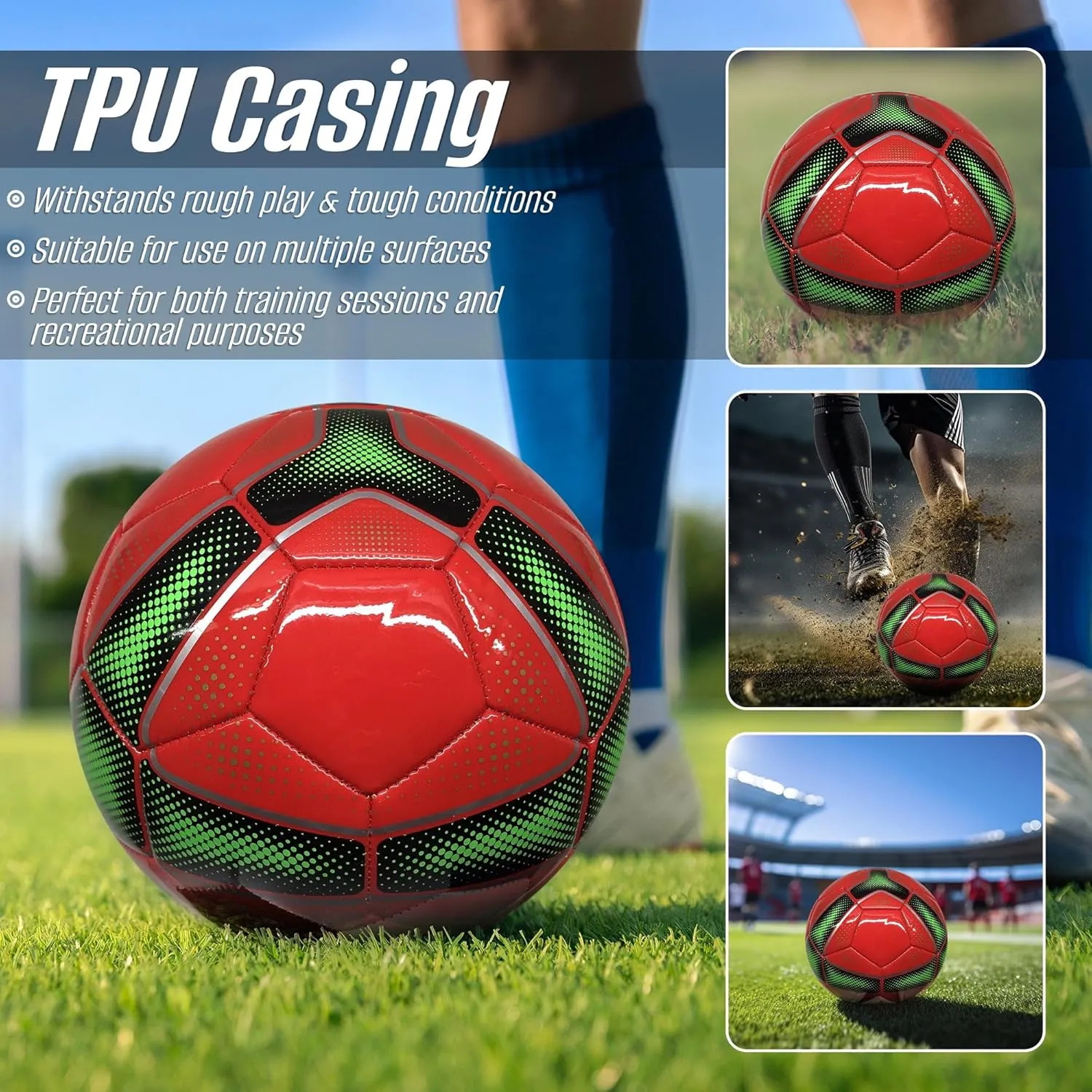 VIZARI Cordoba Soccer Balls for Youth, Adult, Kids - Sizes 3, 4, 5 - Red, Orange, Blue, Pink & Yellow (Pack of 1, 6, 12)