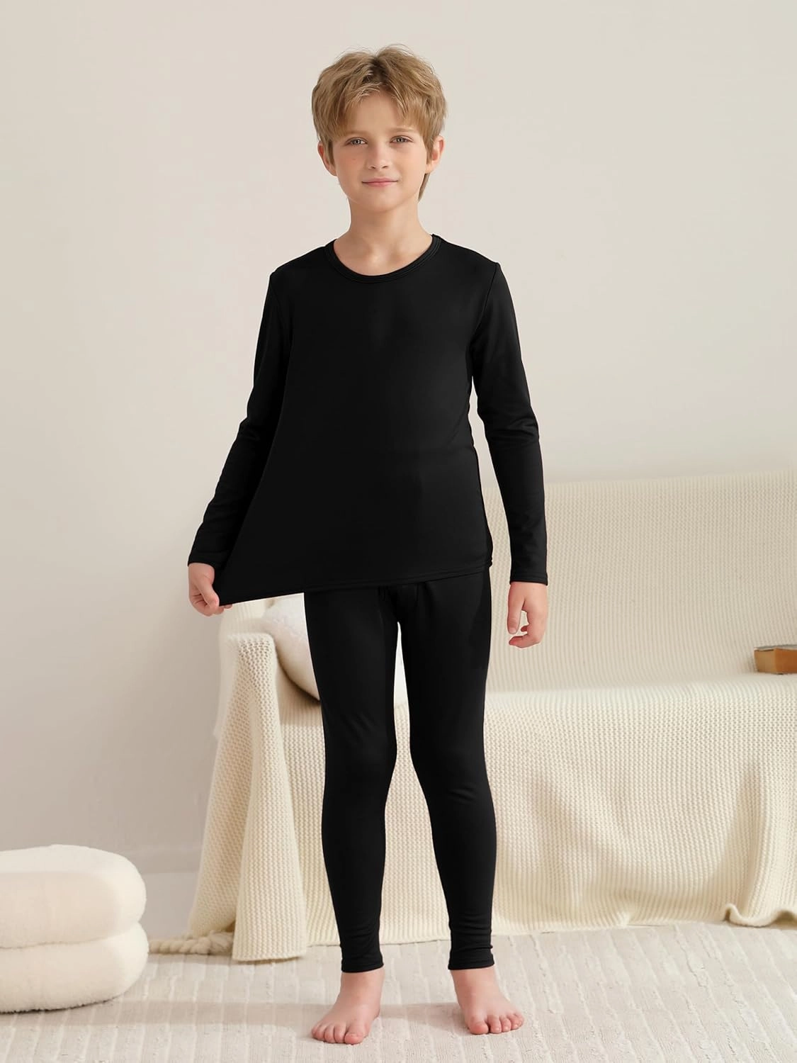 VZV 5 Set Boys Thermal Underwear Set, Kids Thermal Base Layer Fleece Lined Underwear Long Johns for Boys