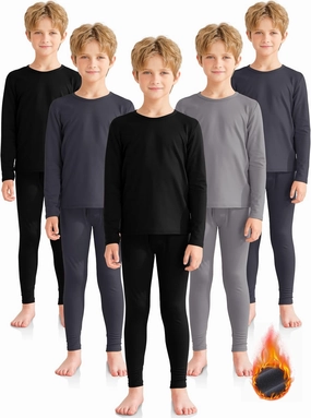 VZV 5 Set Boys Thermal Underwear Set, Kids Thermal Base Layer Fleece Lined Underwear Long Johns for Boys