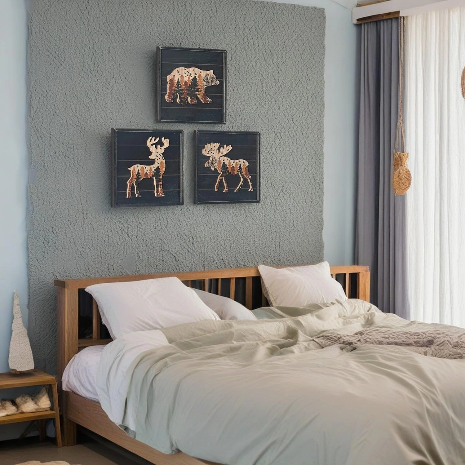 WAIU Cabin Wall Decor, Deer Elk Bear Rustic Wooden Forest Mountain Woodland Wildlife Lodge, Hunting, Cabin Interior Wall Decor,10 x 10 Inches set of 3