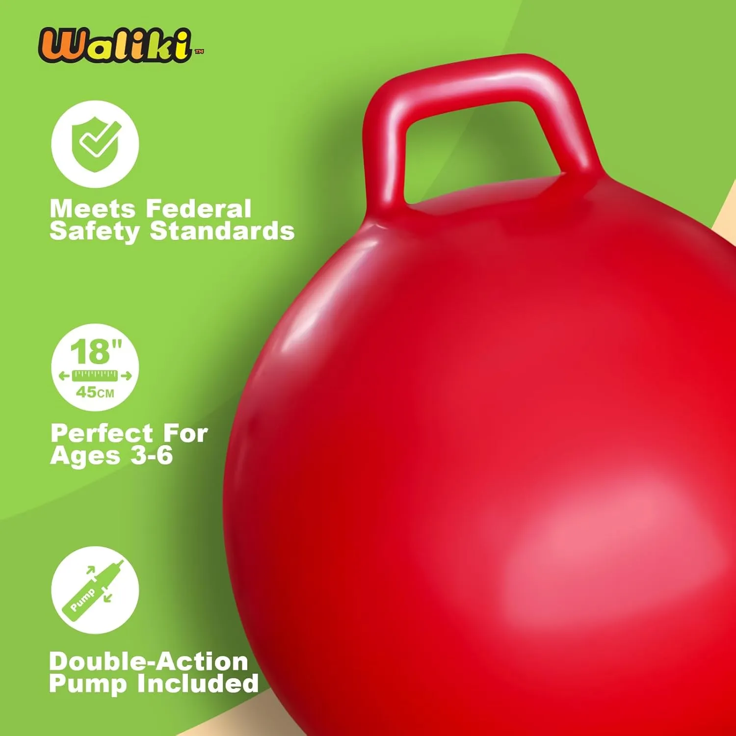 WALIKI Hopper Ball Toys for Boys and Girls 3 4 5 and 6 Years Old | Hippity Hop | Jumping Hopping Cool to for Kids | Bouncy Ball 18"