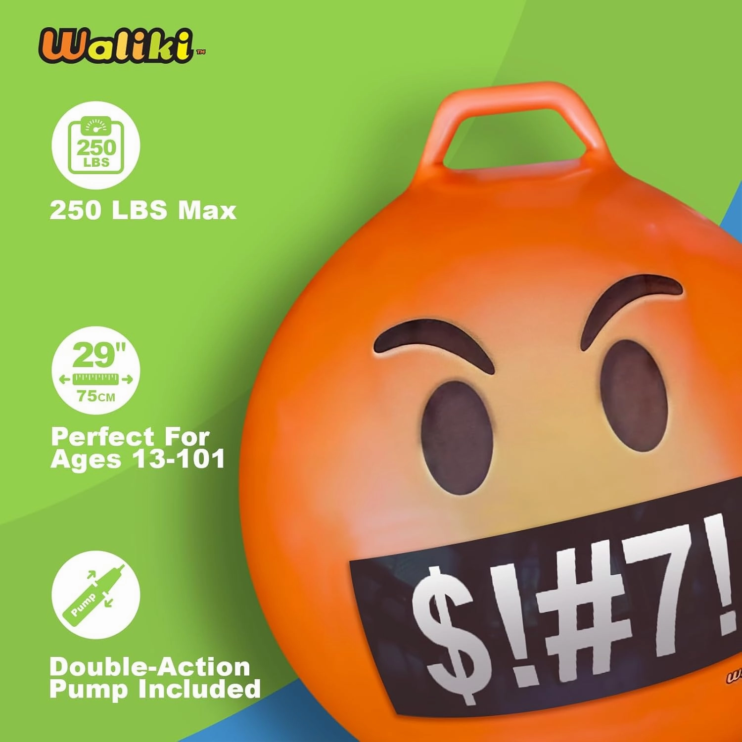 WALIKI Hopper Ball for Adults | 29" Angry Jumping | Hippity Hop Ball | Fun Outdoor Game for Races & Family Activities