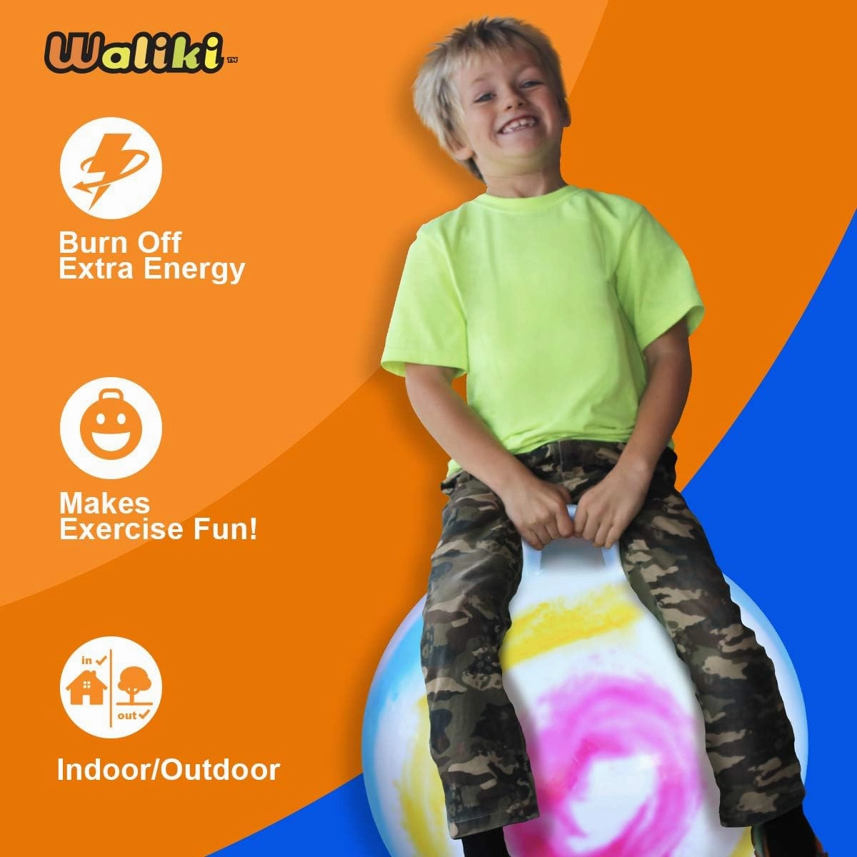WALIKI TOYS Hopper Ball For Kids Ages 7-9 (Hippity Hop Ball, Hopping Ball, Bouncy Ball With Handles, Sit & Bounce, Kangaroo Bouncer, Jumping Ball, 20 Inches, Rainbow Tie Dye, Pump Included)