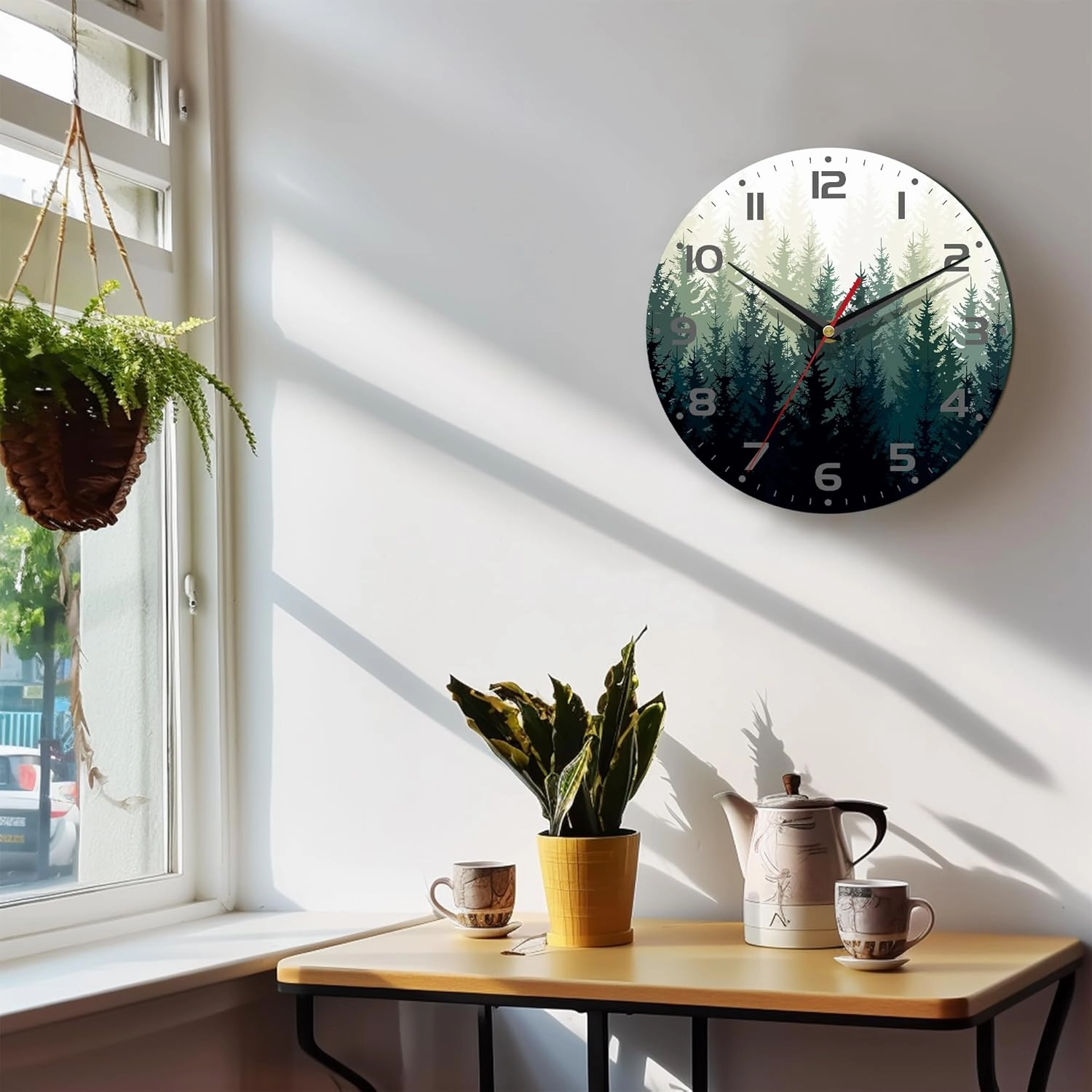 Wall Clock, 10 Inch Silent Non-Ticking Home Kitchen Decor, Battery Operated for Bathroom Bedroom Living Room Office(Misty Forest)