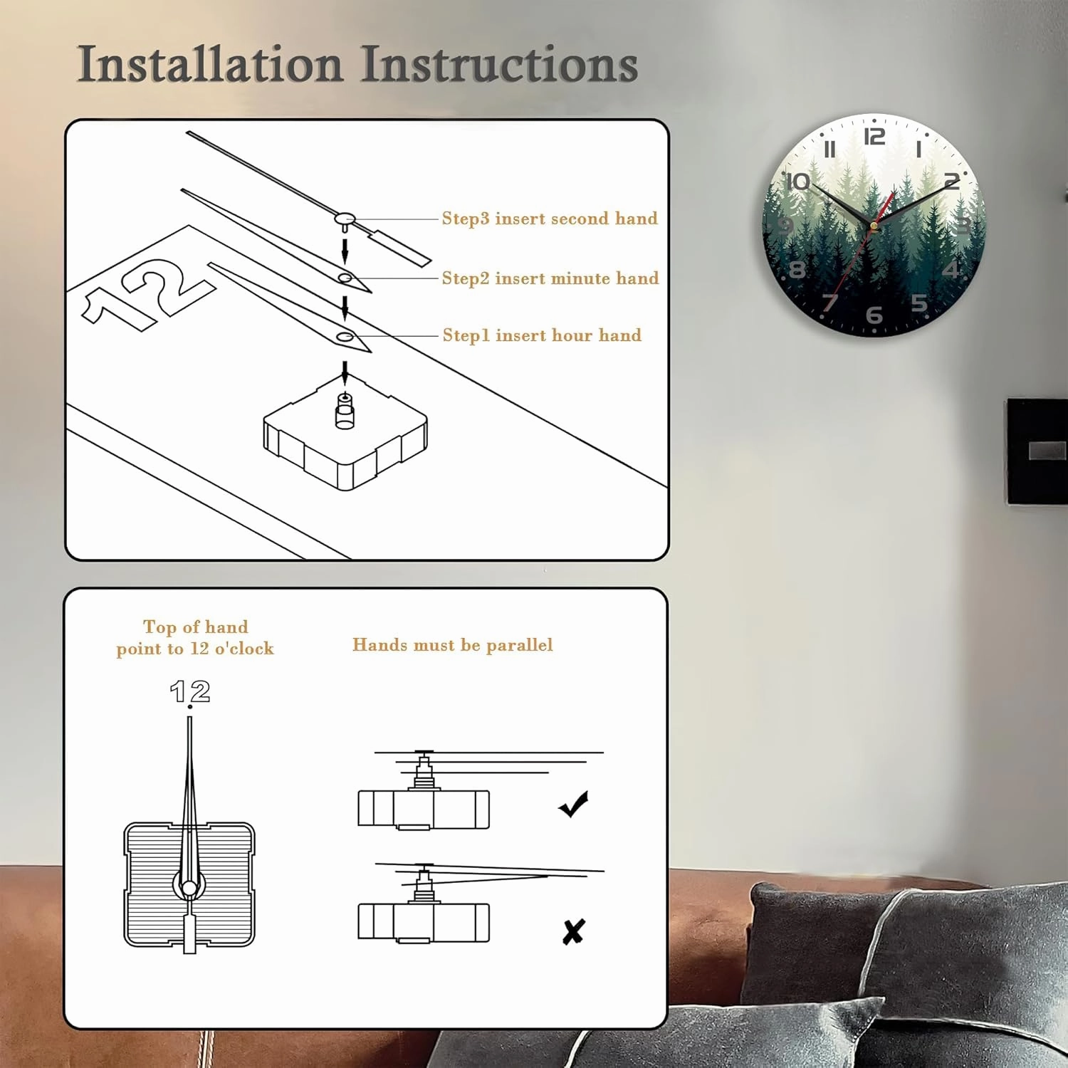 Wall Clock, 10 Inch Silent Non-Ticking Home Kitchen Decor, Battery Operated for Bathroom Bedroom Living Room Office(Misty Forest)