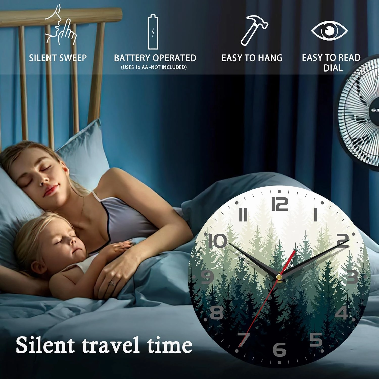 Wall Clock, 10 Inch Silent Non-Ticking Home Kitchen Decor, Battery Operated for Bathroom Bedroom Living Room Office(Misty Forest)