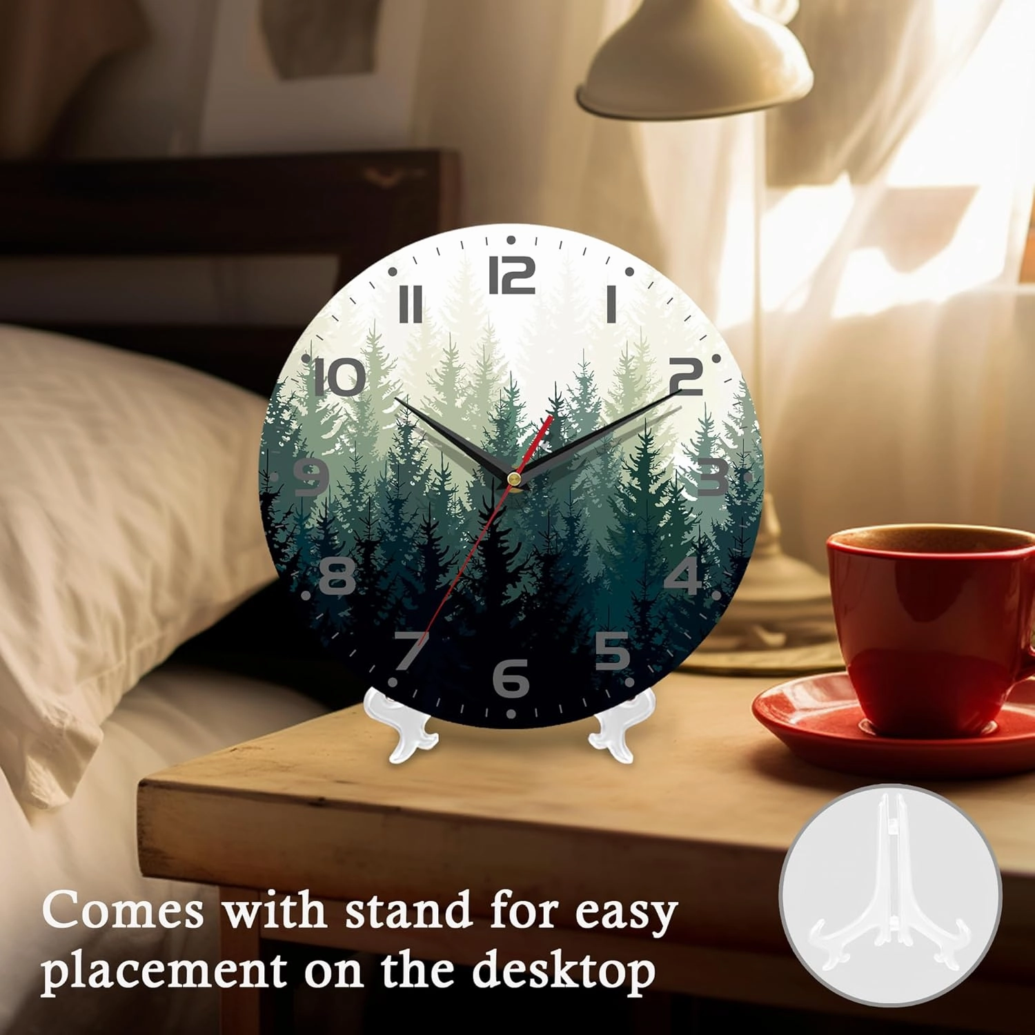 Wall Clock, 10 Inch Silent Non-Ticking Home Kitchen Decor, Battery Operated for Bathroom Bedroom Living Room Office(Misty Forest)