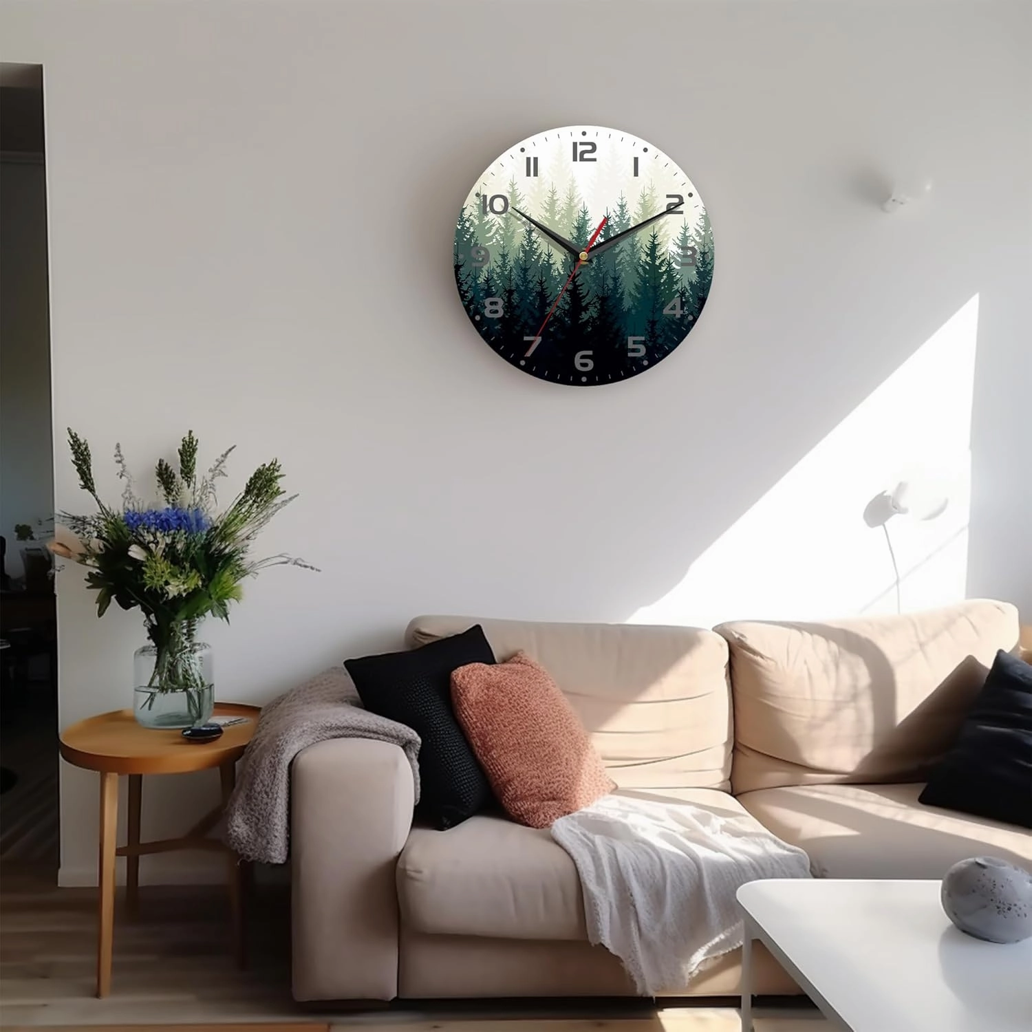 Wall Clock, 10 Inch Silent Non-Ticking Home Kitchen Decor, Battery Operated for Bathroom Bedroom Living Room Office(Misty Forest)