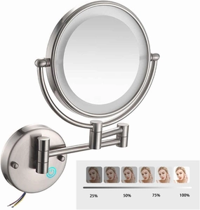 Wall Mount Makeup Mirror with Light LED Lighted 10X Magnification Double-Sided Vanity Mirror Touch Dimming 360 Rotation Extension Arm Black Hardwired(Nickel,USB)