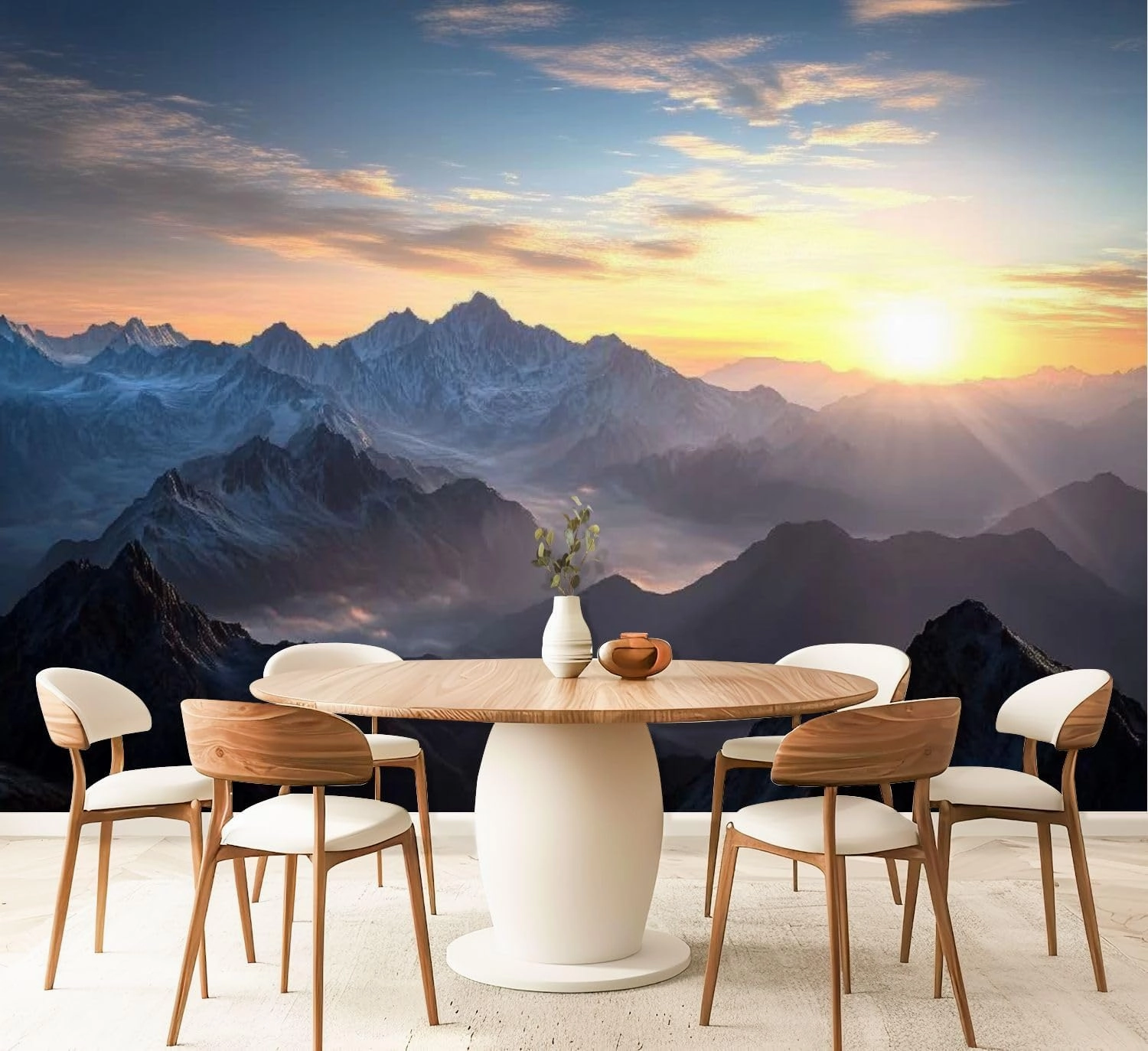 Wall Mural Peel and Stick Aerial View Misty Mountains Sunrise Large Wallpaper Self Adhesive Contact Paper Removable 3D Wall Sticker for Living Room Bedroom 94"x132"