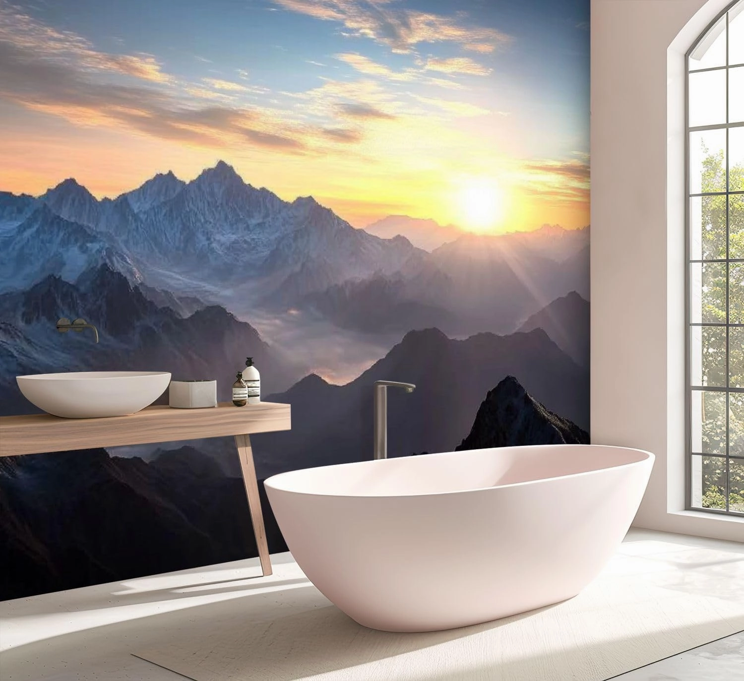 Wall Mural Peel and Stick Aerial View Misty Mountains Sunrise Large Wallpaper Self Adhesive Contact Paper Removable 3D Wall Sticker for Living Room Bedroom 94"x132"