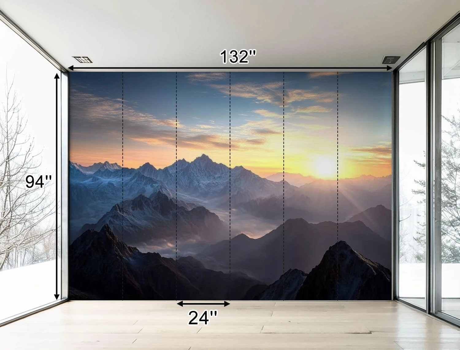 Wall Mural Peel and Stick Aerial View Misty Mountains Sunrise Large Wallpaper Self Adhesive Contact Paper Removable 3D Wall Sticker for Living Room Bedroom 94"x132"