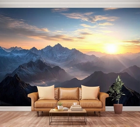 Wall Mural Peel and Stick Aerial View Misty Mountains Sunrise Large Wallpaper Self Adhesive Contact Paper Removable 3D Wall Sticker for Living Room Bedroom 94"x132"
