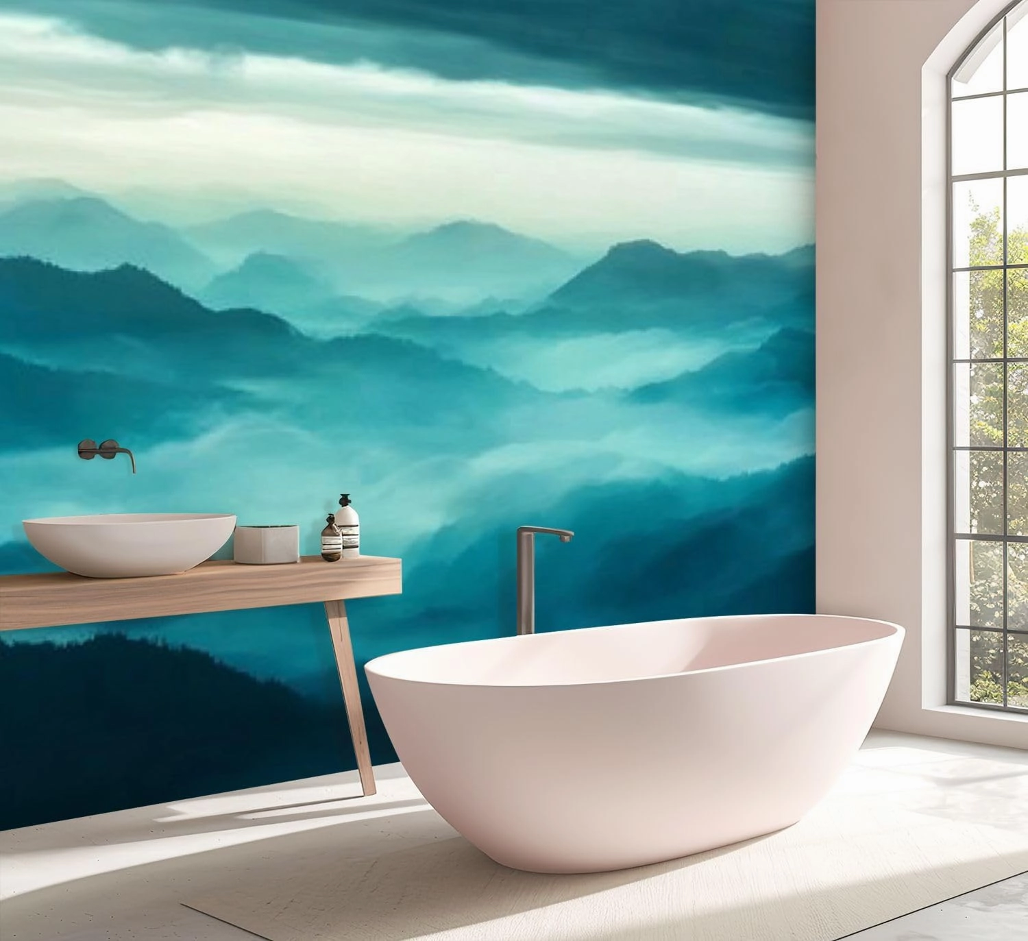 Wall Mural Peel and Stick Cloud Mountain Landscape Large Wallpaper Self Adhesive Contact Paper Removable 3D Wall Sticker for Living Room Bedroom 69"x96"