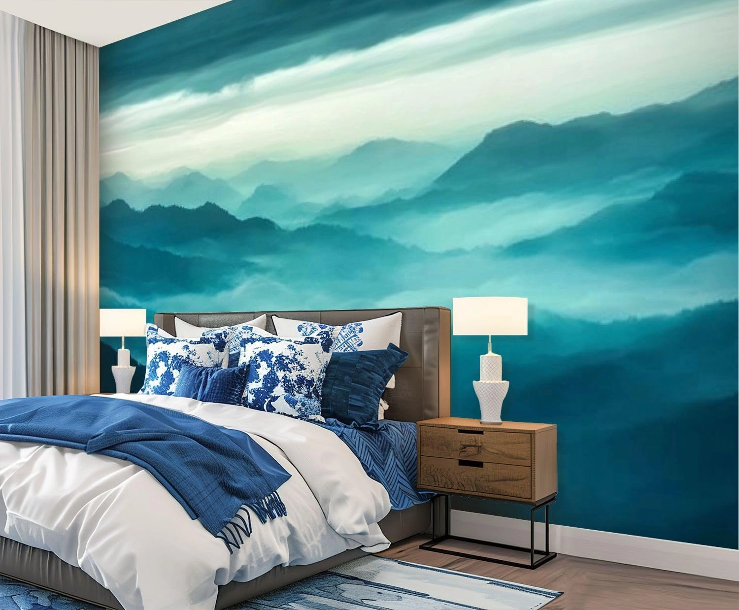 Wall Mural Peel and Stick Cloud Mountain Landscape Large Wallpaper Self Adhesive Contact Paper Removable 3D Wall Sticker for Living Room Bedroom 69"x96"