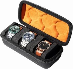 Watch Travel Case 3 Slot for Men Women Portable Watch Box Storage Organizer Travel Watch Case - Fits Wristwatches & Smart Watches（Black） for Birthday Father’s Day