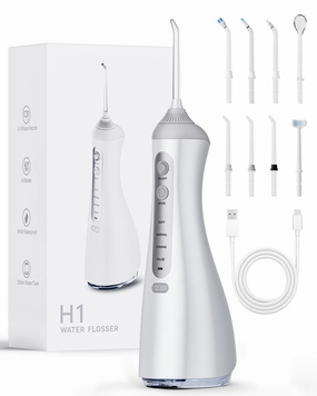 Water Flosser with U-Shape Tips & 4 Modes, 350ml Cordless Dental Irrigator, IPX8 Waterproof, 8 Replacement Tips for Teeth Braces Care (White)
