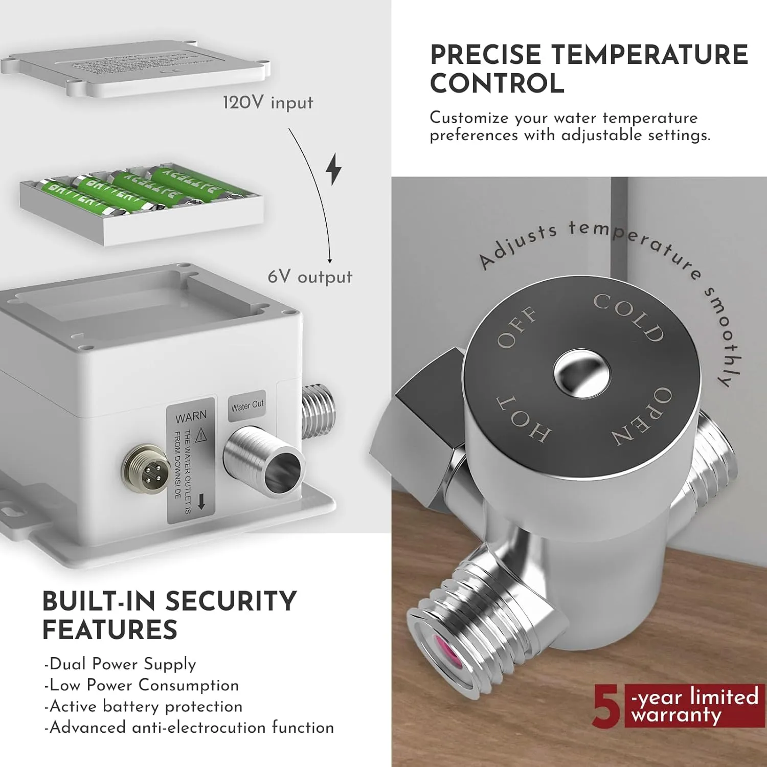 Waterfall Automatic Motion Sensor Hands Free Electronic Infrared Smart Commercial Touchless Bathroom Sink Faucet with Cover Plate Temperature Mixer Battery or Plug-in Powered Chrome