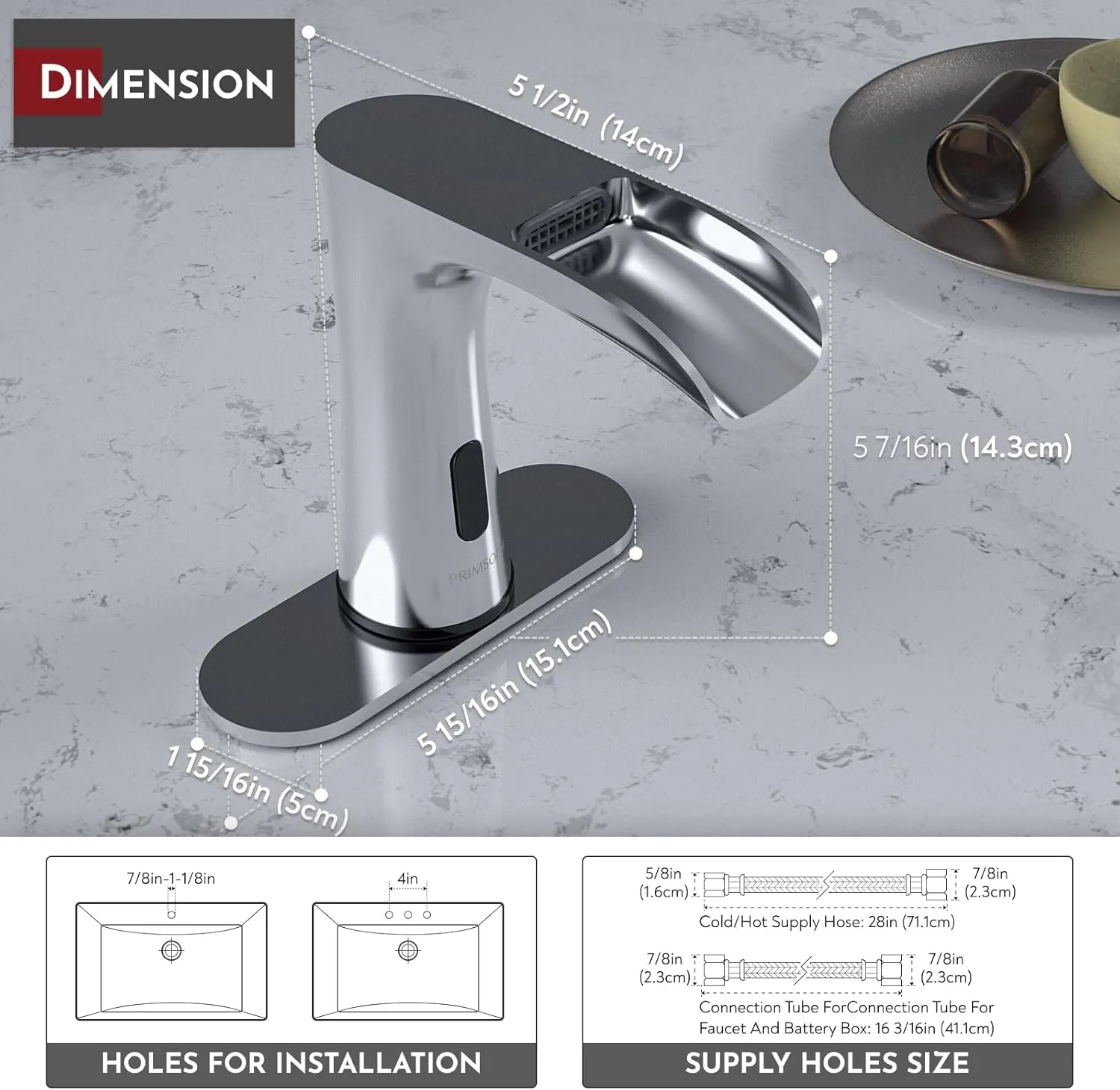 Waterfall Automatic Motion Sensor Hands Free Electronic Infrared Smart Commercial Touchless Bathroom Sink Faucet with Cover Plate Temperature Mixer Battery or Plug-in Powered Chrome