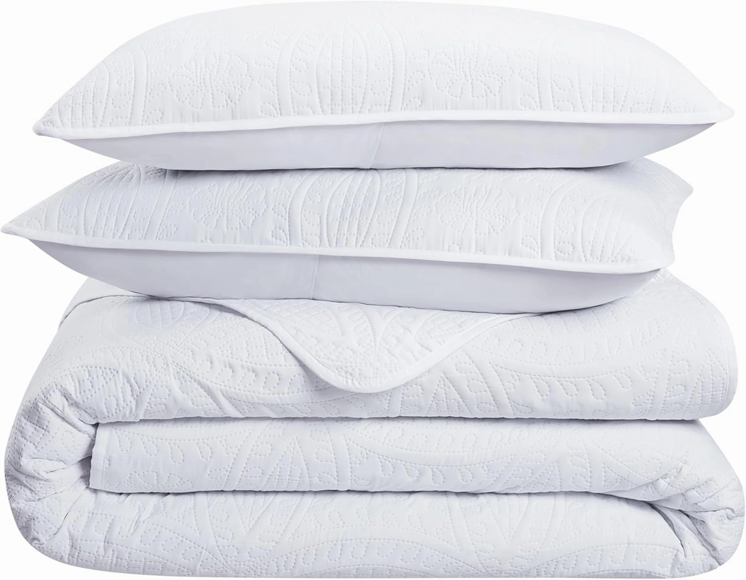 Waverly Traditions Vintage Medallion Pinsonic 3 Piece Quilted Solid Bedding Set, Full/Queen Bed Set with 2 Pillow Shams and Quilt, Lightweight and Machine Washable, White