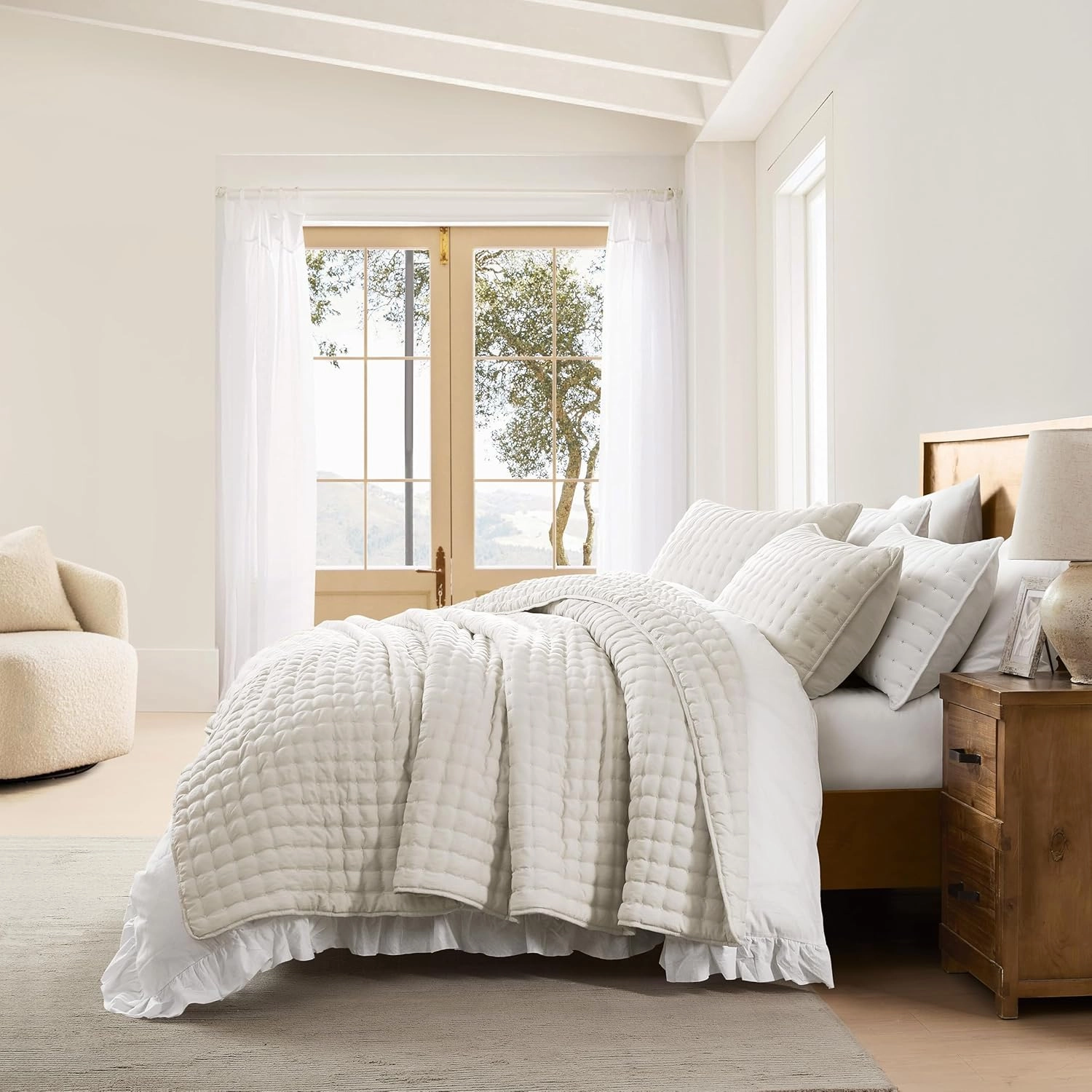 WDCOZY Ivory King Size Quilt Bedding Sets with 2 Pillow Shams, Lightweight Soft Bedspread Coverlet, Quilted Blanket Thin Comforter Bed Cover for All Season, 3 Pieces, 104x90 inches