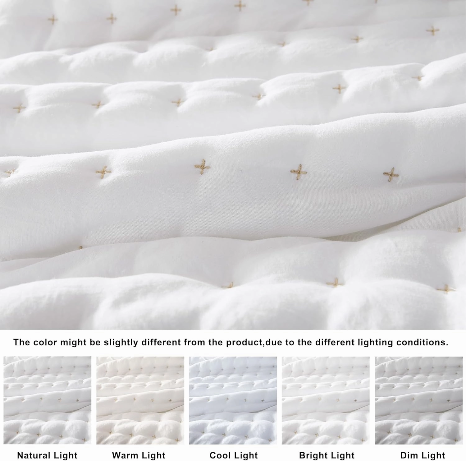 WDCOZY White King Size Quilt Bedding Sets with Pillow Shams, Lightweight Soft Bedspread Coverlet, Quilted Blanket Thin Comforter Bed Cover, All Season Summer Spring, 3 Pieces, 104x90 inches
