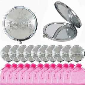 WE 12 Pcs Fuchsia Masquerade Mask Compact Mirrors - Quinceanera/Sweet 16 (Fuchsia)