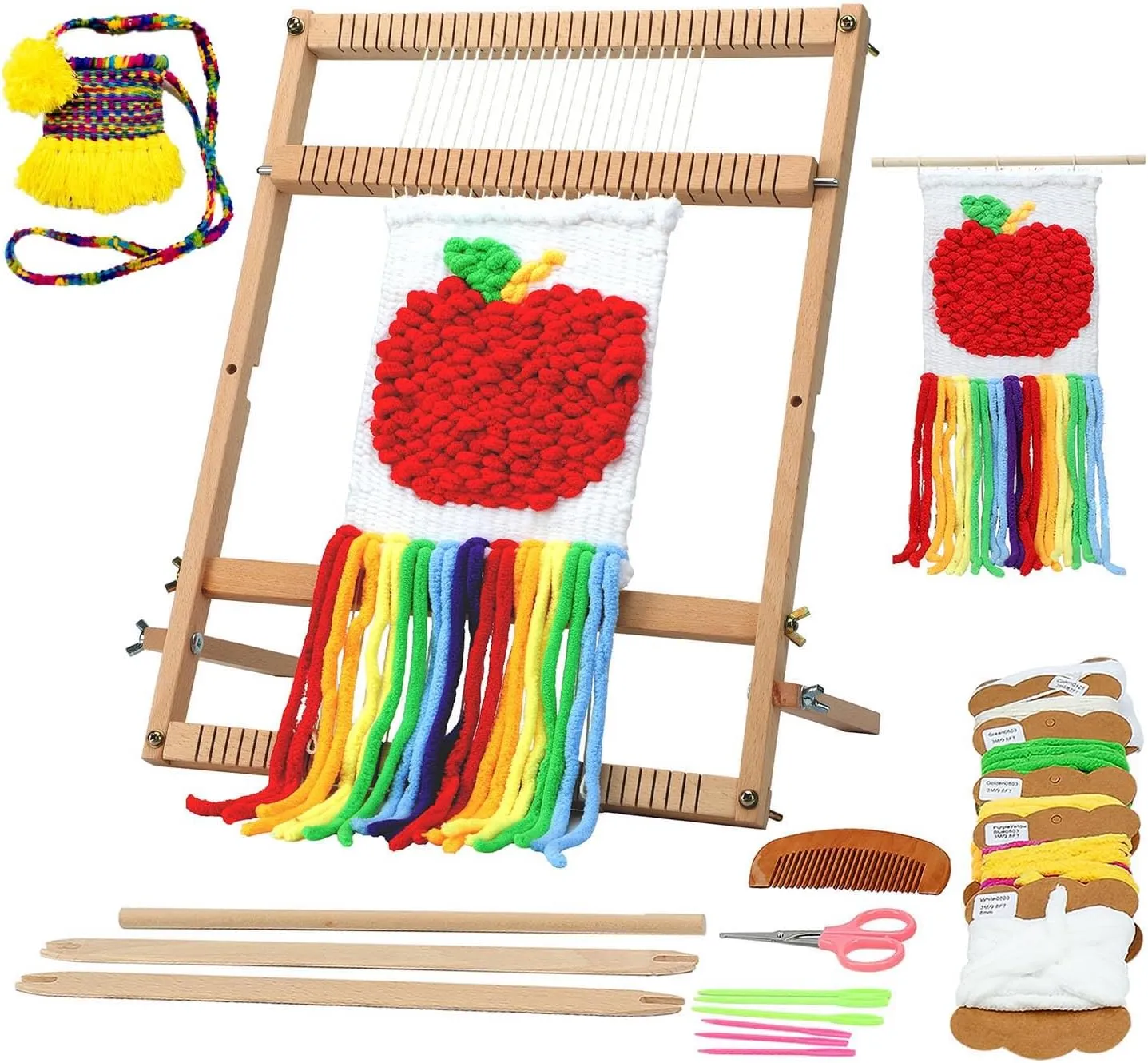 Weaving Loom for Beginners Adults/Kids and 1 Set of Weaving Works Complete Yarn Kit with Detailed Friendly Instructions, Parents and Children in The Holiday Experience Weaving Brings Fun_Apple Bag