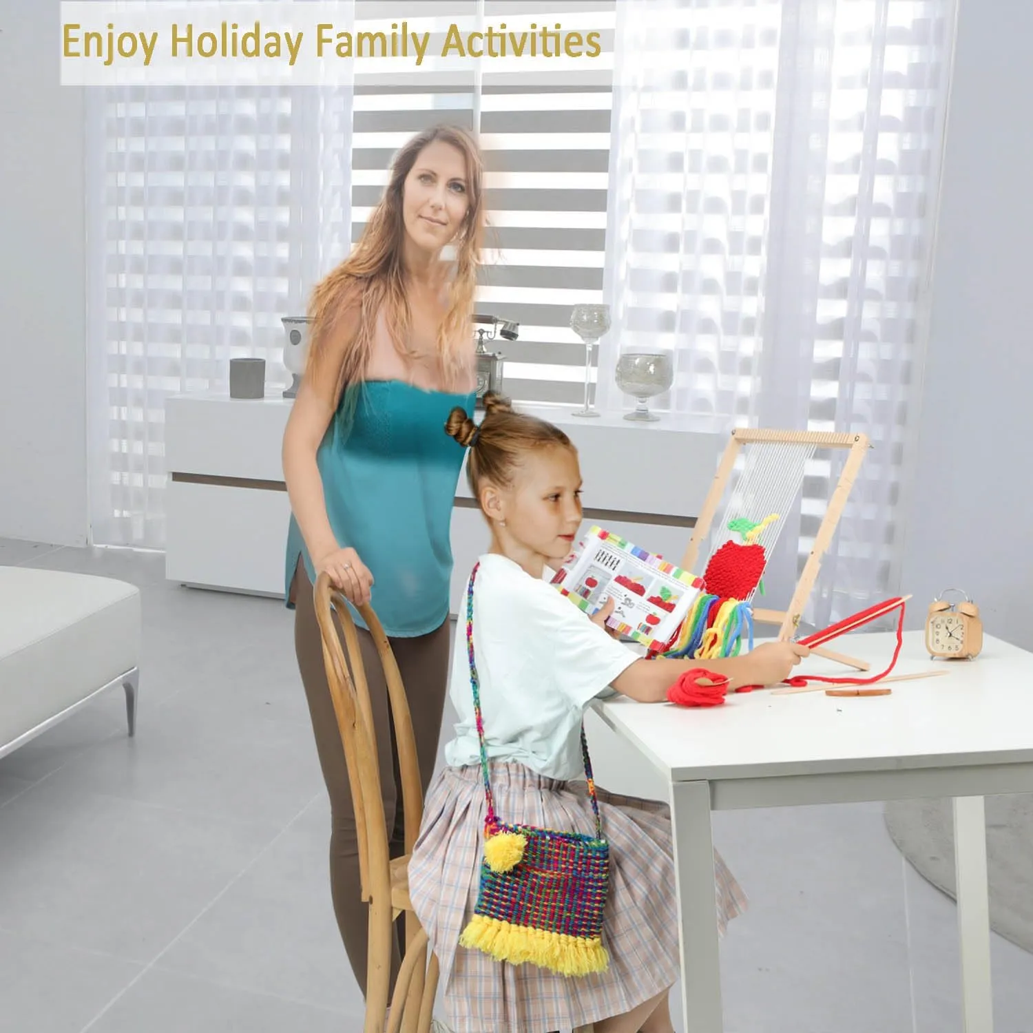 Weaving Loom for Beginners Adults/Kids and 1 Set of Weaving Works Complete Yarn Kit with Detailed Friendly Instructions, Parents and Children in The Holiday Experience Weaving Brings Fun_Apple Bag