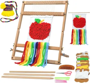 Weaving Loom for Beginners Adults/Kids and 1 Set of Weaving Works Complete Yarn Kit with Detailed Friendly Instructions, Parents and Children in The Holiday Experience Weaving Brings Fun_Apple Bag