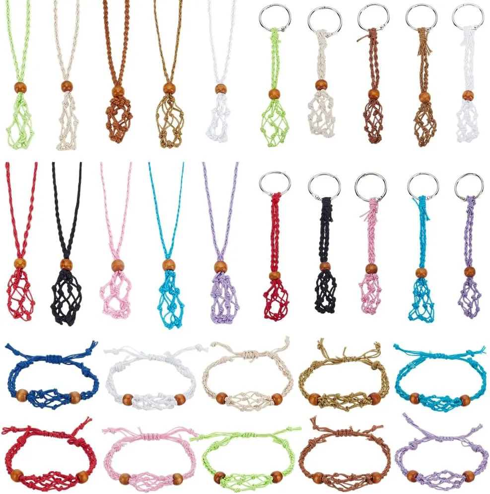 WEBEEDY 30 Pcs Empty Crystal Holder Necklace Bracelet Cage Holder Adjustable Cord Crystal Netted Cage Necklace Holder for Jewelry Making Pendant Bracelet Keychain DIY Jewelry Finding,3~5cm/1.2~2" Net