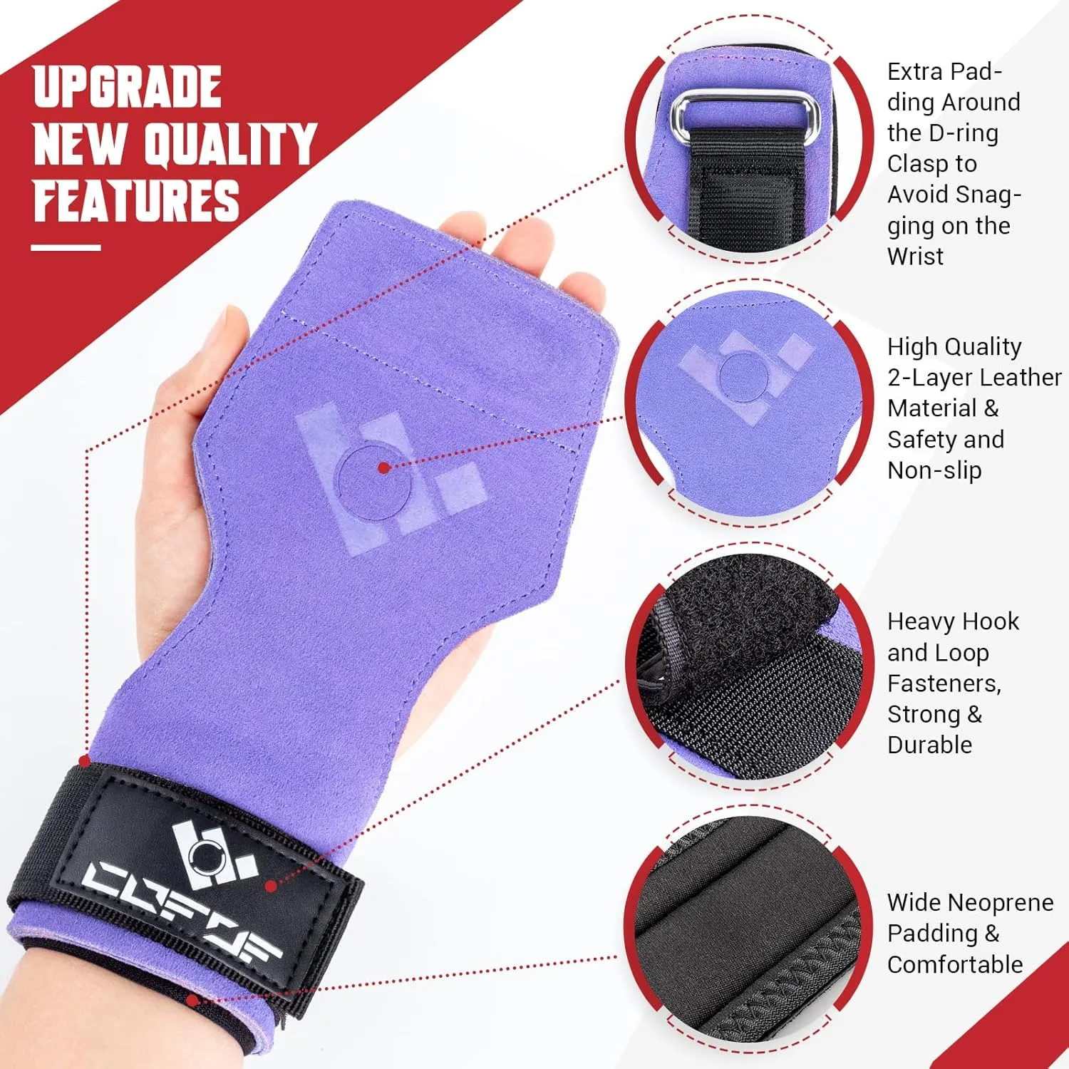 Weight Lifting Wrist Strap, Double Layer Leather Wrist Strap for Deadlift and Powerlifting, Adjustable Neoprene Padded Gym Workout Lifting Hooks (Pair)