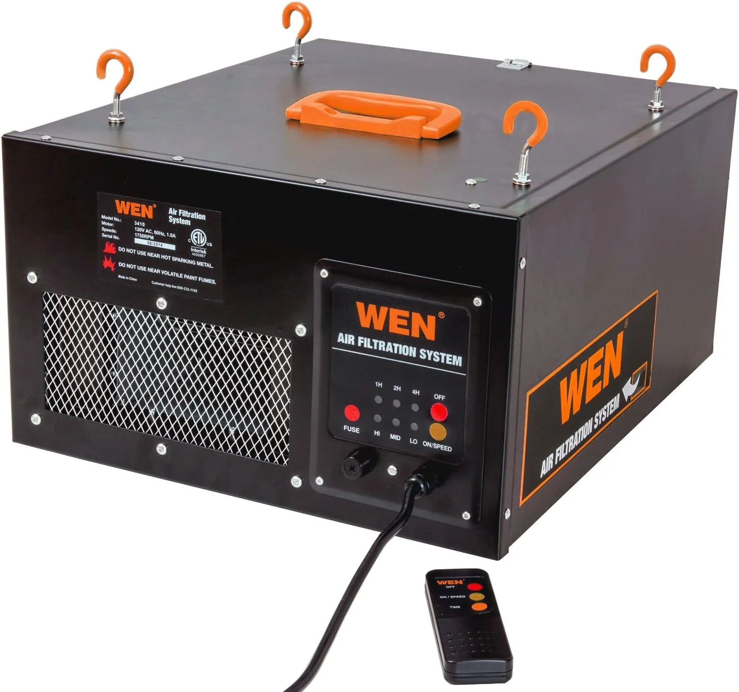 WEN 3410 3-Speed Remote-Controlled Air Filtration System (300/350/400 CFM) & 90243-026-2 1-Micron Inner Air Filters, 2-Pack (for the WEN 3410 Air Filtration System)
