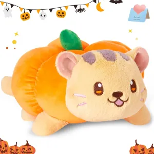 WEWILL 12'' Halloween Pumpkin Cat Plush Toy, Orange Pumpkin Kitty Halloween Stuffed Animal Gifts for Toddlers/Kids