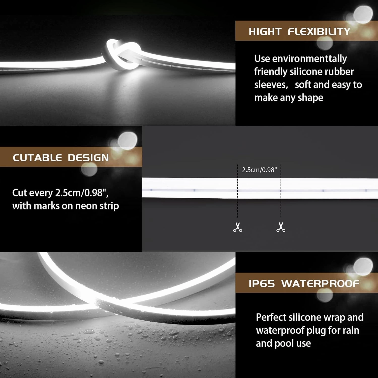 White Neon Rope Lights 16.4ft/5m 6500K Neon Light Strip, 12V Flex Waterproof neon led Strip Silicone LED Strip Lights, for Kitchen Bedroom Indoor Outdoor Decoration （ No Adapter）