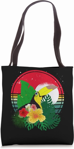 Wildlife Flowers Rainforest Bird Animal Floral Retro Toucan Tote Bag