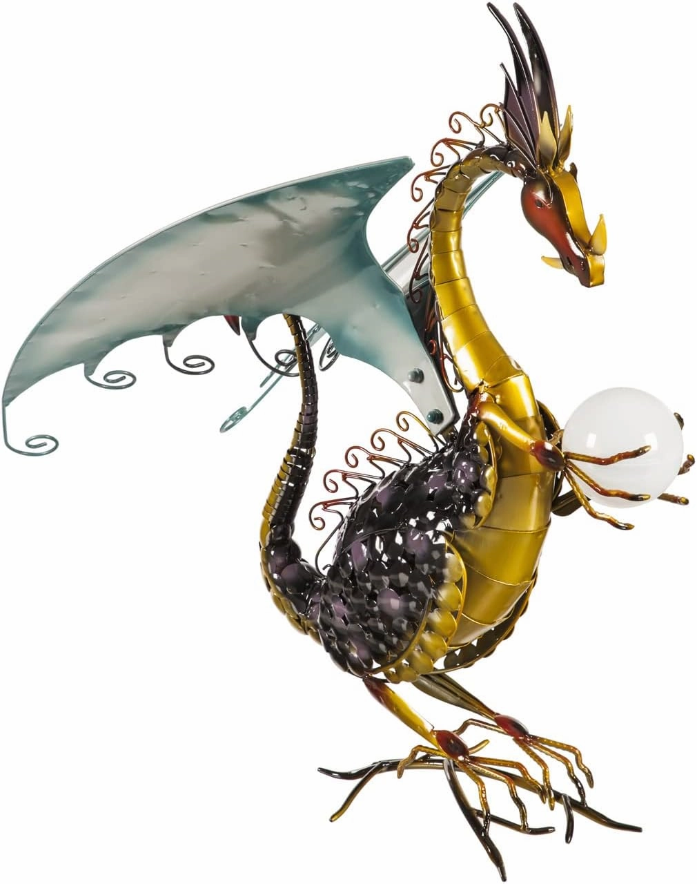 Wind & Weather Dragon Garden Sculpture with Solar Globe |13.75 x 19 x 25.4 Inches |Weather Resistant and Outdoor Safe |Porch Garage Garden or Patio Home Décor