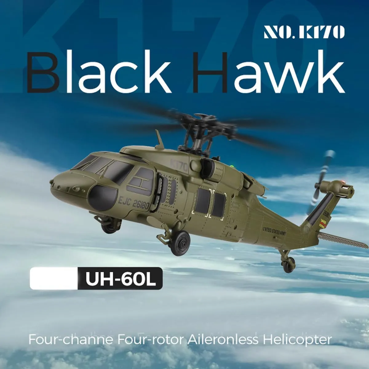 WL K170 Black Hawk RC Helicopter, 2.4G 4CH Flybarless 6-Axis Gyroscope Altitude Hovering RC Military Helicopter with Display Stand and Apron Takeoff Landing Pads (2-Battery Version)