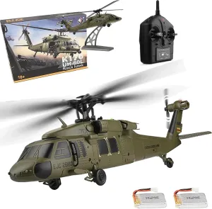 WL K170 Black Hawk RC Helicopter, 2.4G 4CH Flybarless 6-Axis Gyroscope Altitude Hovering RC Military Helicopter with Display Stand and Apron Takeoff Landing Pads (2-Battery Version)
