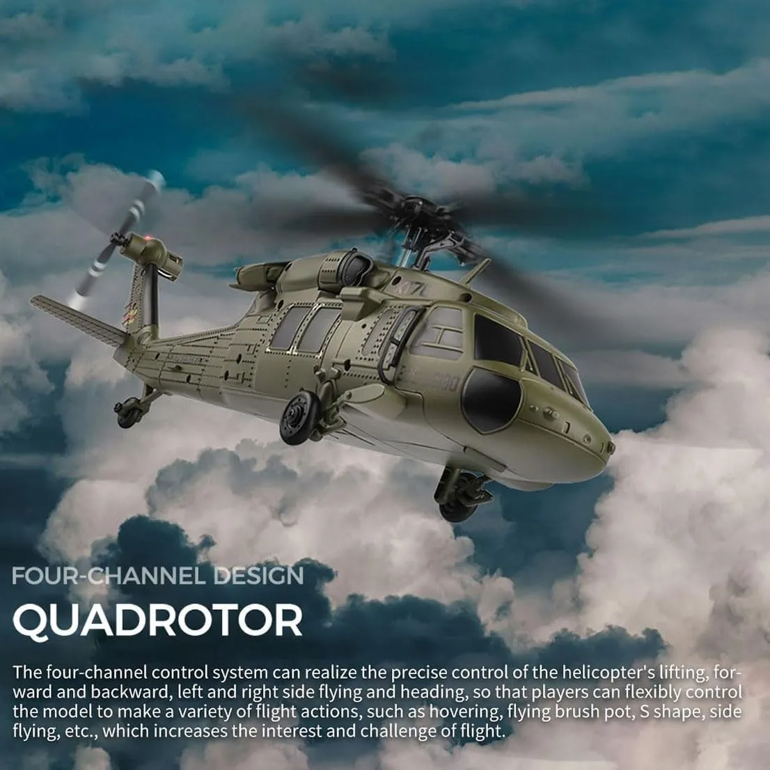 WL K170 Black Hawk RC Helicopter for Adults, K170 UH60L Remote Controlled Helicopter, 2.4G 4CH RC Blackhawk Helicopters Aileronless 6-Axis Gyroscope Altitude Hovering (with 1 Battery)