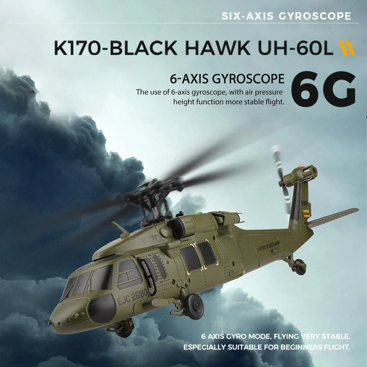 WL K170 Black Hawk RC Helicopter for Adults, UH-60L 170 Size 2.4G 4CH Remote Control Helicopter Model, Indoor Aircraft Flying Toy for Beginner Adults (RTF Version)