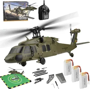 Wl K170 Black Hawk Rc Helicopter, Remote Controlled K170 Rc Helicopters for Adults, 2.4g 4ch Flybarless Blackhawk Helicopter, With Display Stand and Apron Takeoff Landing Pads (3-battery Version)