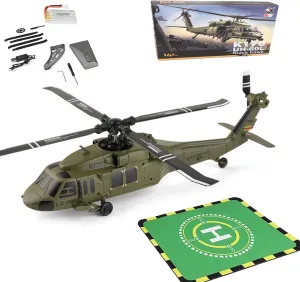 Wl K170 Blackk Hawk Uh-60l 170, Large 2.4g 4ch Flybarless Rc Military Helicopter, Remote Control Helicopter with Altitude Hovering, Brushless Motor for Adults, 6-Axis Gyro Plane for Adult (1BATTERY)