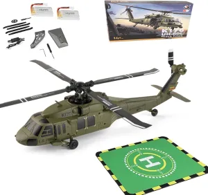 Wl K170 Blackk Hawk Uh-60l 170, Large 2.4g 4ch Flybarless Rc Military Helicopter, Remote Control Helicopter with Altitude Hovering, Brushless Motor for Adults, 6-Axis Gyro Plane for Adult (2BATTERY)