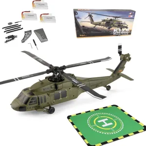 Wl K170 Blackk Hawk Uh-60l 170, Large 2.4g 4ch Flybarless Rc Military Helicopter, Remote Control Helicopter with Altitude Hovering, Brushless Motor for Adults, 6-Axis Gyro Plane for Adult (3BATTERY)