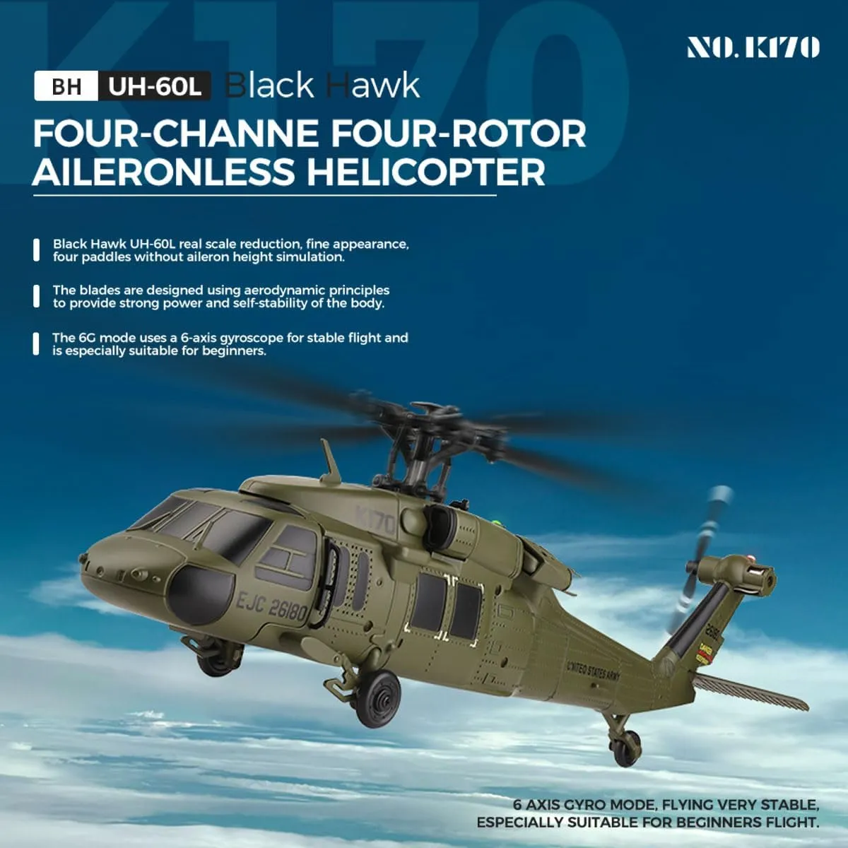 WL K170 Remote Control Helicopter, Ultra-high Simulated RC Helicopter, 170 Size 2.4G 6CH RC Electric Airplane Model, RC Flying Helicopte for Adults - RTF