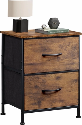 WLIVE Night Stand, Small 2 Drawer Dresser, Nightstand with Fabric Bins for Bedroom, Closet, Dorm, Rustic Brown Wood Grain Print, 11.8" D x 15.7" W x 20.9" H