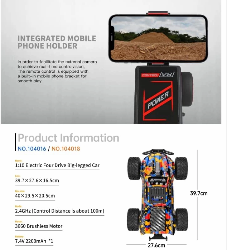 WLtoys 104016 104018 RC Car 55KM/H 3660 Brushless Motors 2200mAh Batterys 4WD Alloy Electric Remote Control Crawler Toy Adults (104018 2200 3000)