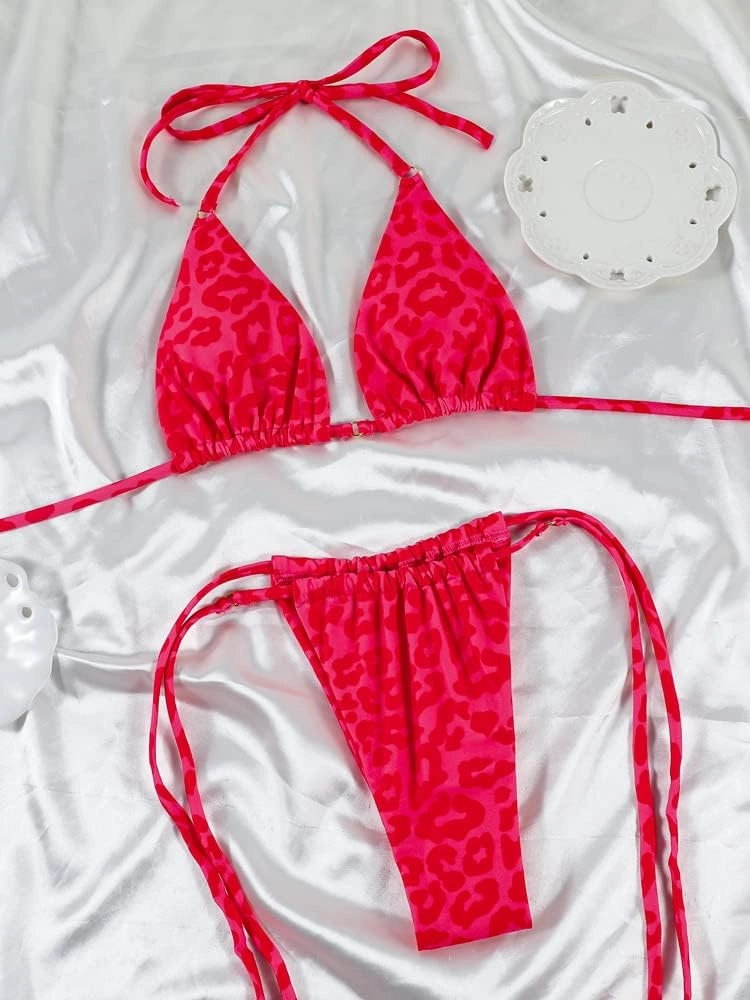 Women Halter String Bikini Set Sexy Thong Cheeky Two Piece Swimsuits Solid Color Bathing Swimwear